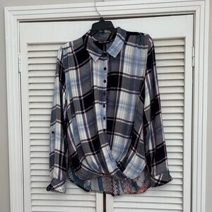 Tolani Blue and Pink Plaid Button-Down Shirt